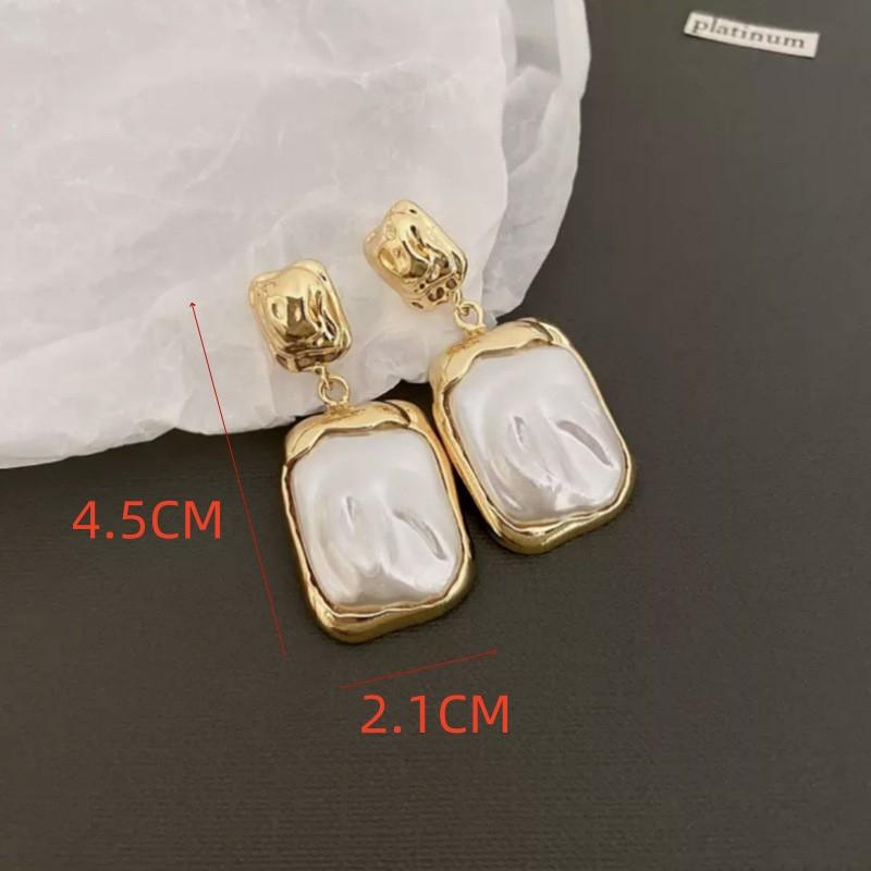 Geometric Folds Imitation Pearl Square Pendant Earring for Women Sweet Gift Simple Temperament Creative Jewelry Accessory