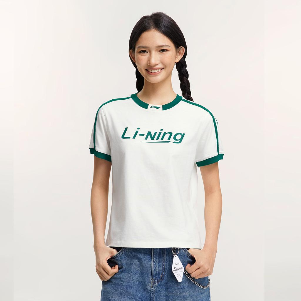 Li Ning Серия Спортивный Стиль Жизни Хай Стрит Американский Винтаж Удобный Пуловер с Круглым Вырезом Простая Футболка с Коротким Рукавом Женская Футболка AHSVB44-4