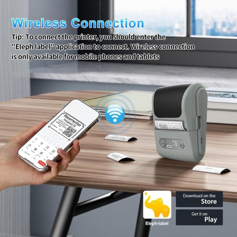 Портативный термопринтер этикеток с Bluetooth-совместимостью для малого бизнеса, кухонных принадлежностей, офисных товаров и поделок
