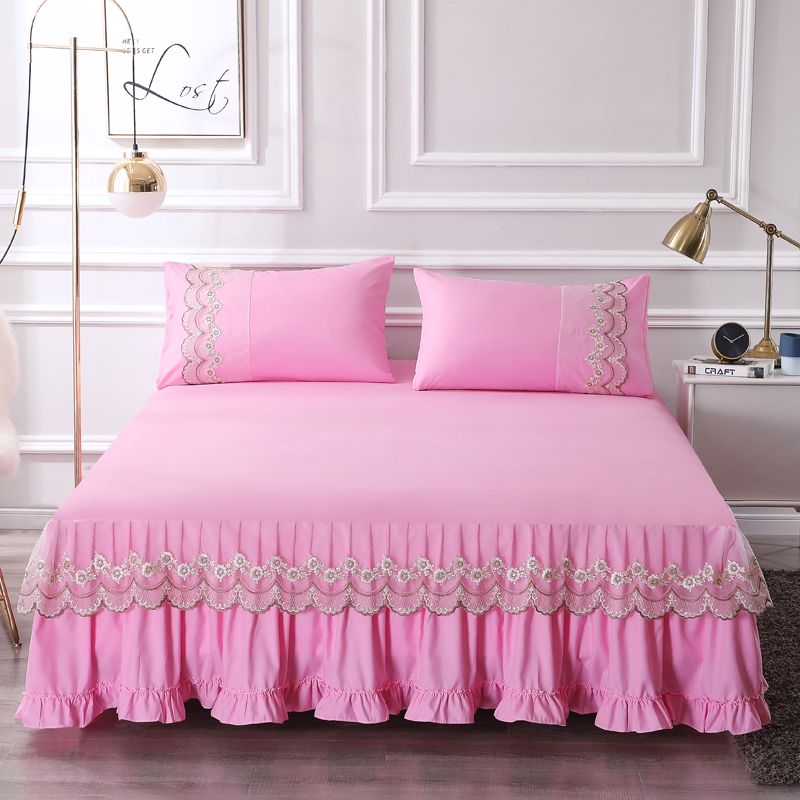 Современная минималистичная кружевная юбка-кровать в стиле принцессы, приятное для кожи хлопковое нескользящее покрывало, бытовая юбка-кровать, комплект из трех предметов