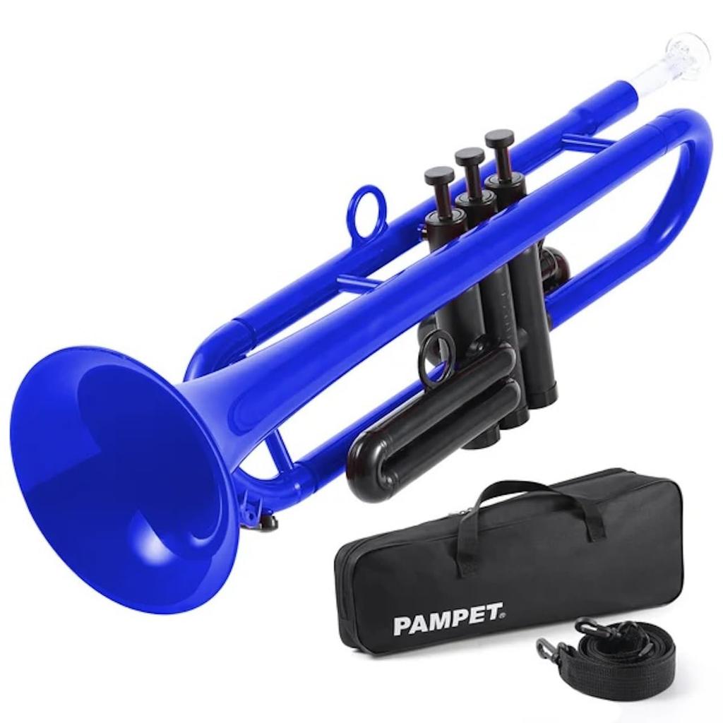 PAMPET Plastic Bb Trumpet Lightweight High Durability Carry Bag Includes One Each of 3C and 7C Mouthpieces (Blue)