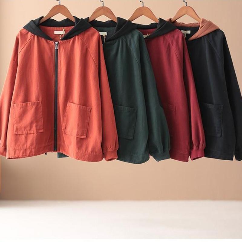 Spring and Autumn New Korean Version of Large Size Loose Meat Cartoon Print Hooded Ladies Casual Jacket