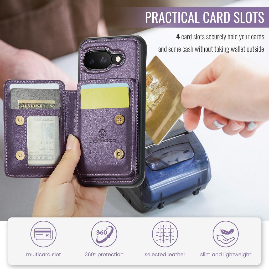 For Google Pixel 9a Case JEEHOOD J05 Leather Mobile Cover with Detachable Magnetic Card Bag