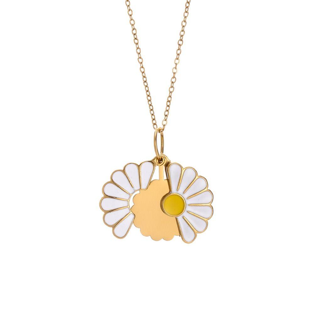 Handmade Glaze Oil Chrysanthemum Pendant Layered Chain Daisy Necklace Jewelry Accessories