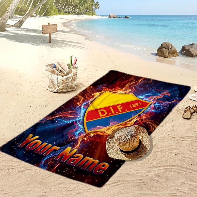 Djurgårdens IF Personalized Printed Beach Towel Soccer Logo Support Custom Name Text Absorbent Towel For Sport Travel Special Gift
