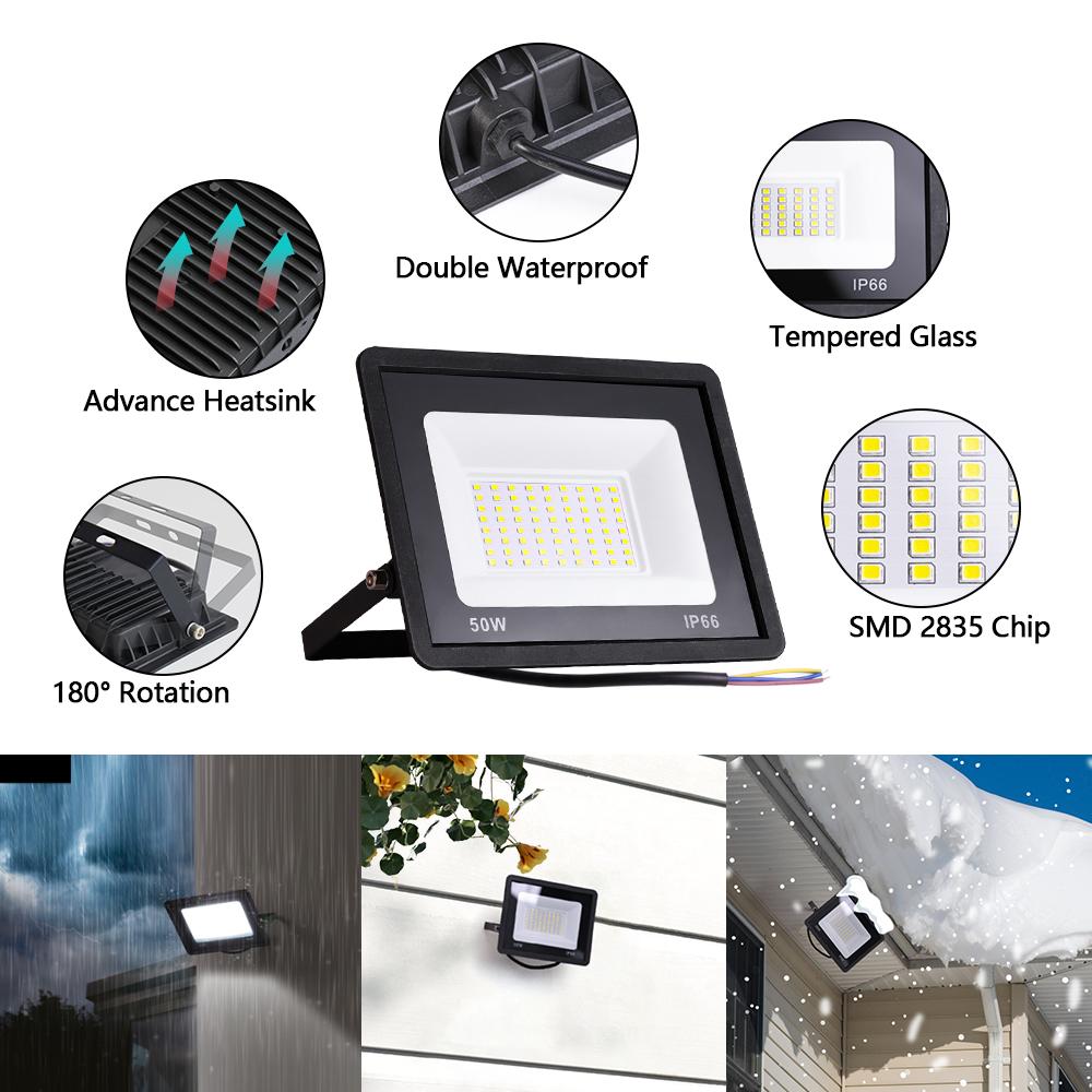 LED Flood Lights Outdoor Lighting 200W 100W 50W AC 220V 230V IP66 Waterproof Outdoor Garden Wall Lamps Projector LED Floodlight