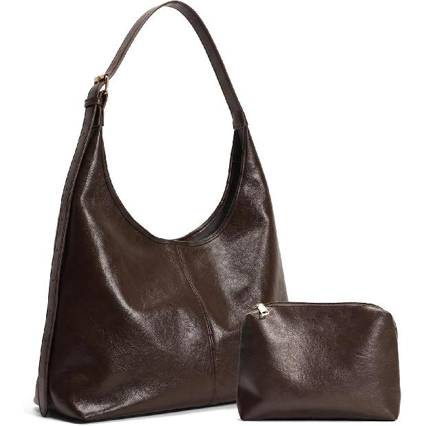 Hobo Bag for Women Vegan Leather Slouchy Shoulder Bag with Matching Pouch