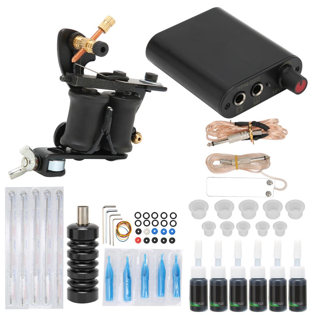 Complete Coil Tattoo Machine Set Tattoo Power Supply Needles Professional Tattoo Machine Kit for