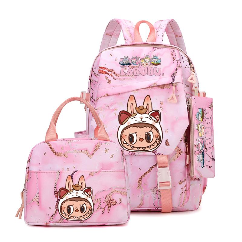 3Pcs/set Cute Printed Backpack Lunch Bag Pencil Case Teen Child Girl Kid Schoolbag Student Bookbag Knapsack Women Travel Bag Gift