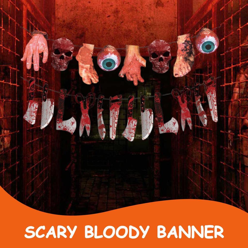 Halloween Banner Decorations 2026 Scary Bloody Banner Halloween Scary Hangable Backdrop Decoration For Wall Party Home Garden
