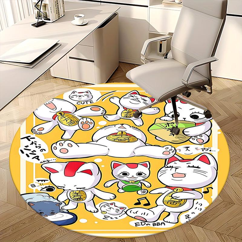 1pc Anime Cat Round Carpet Cute Design for Office Chair Mat, NonSlip Rug Suitable for Home Decor, Living Room