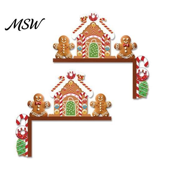 Christmas Gingerbread Man Decor Door Topper, Wooden Corner Sign, Santa Snowman Entrance Frame for Home Holiday Party Decoration