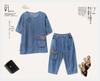 Mom's Summer Denim Set: Round Neck Short Sleeve Top & Seven-Point Pants for Middle-Aged and Elderly Women