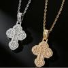Hip Hop Cross Pendant Necklace With Zirconia Inlay Double Layer Twisted Chain Trendy Statement Jewelry