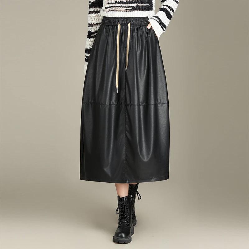 Женская кожаная юбка 2025 года, новый стиль, на резинке - Универсальная юбка-бутон, выгодно подчеркивающая фигуру