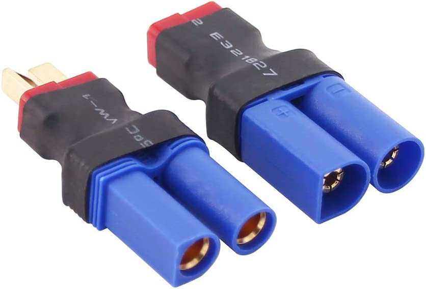 Set of 4 EC5 to T-Plug Deans Style Adapters | Compatible with DJI Tello Battery, RC Helicopter, ISO Pioneer Cable | For RC Models | Blue, Plastic