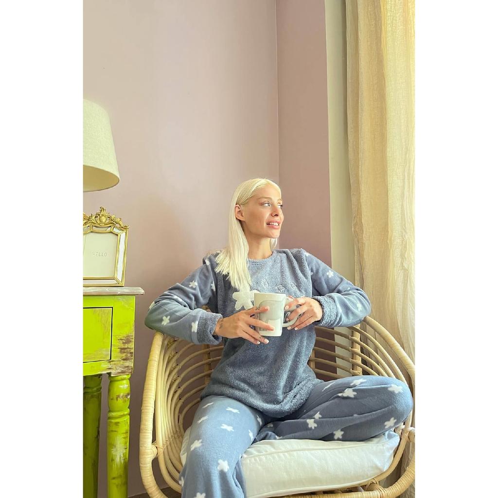 Фиолетовый женский плюшевый пижамный комплект с рисунком Hello Winter