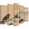 Five Piece Picture Canvas Print Japan Fuji Bird Beige