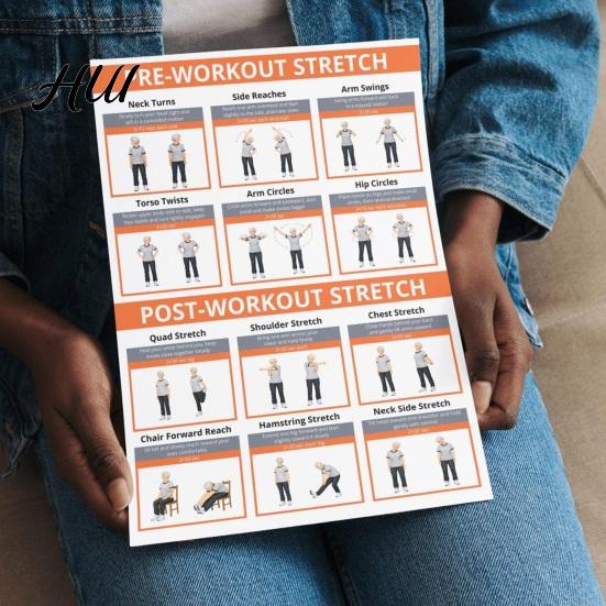Office Workout Seated 2Pcs Full Body Stretching Poster Chart for Seniors Chair Exercise Routine Guide Pre Warm Up Elderly Low-Impact Flexibility Plan