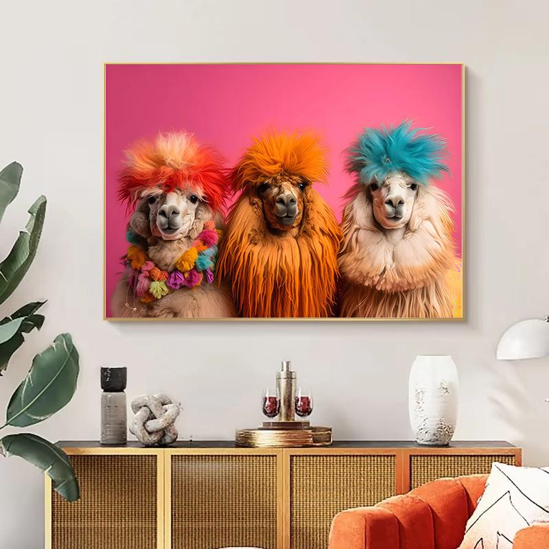 Alpaca Llamas Raccoons Canvas Print Painting Cute Fashion Animal Wall Art Poster Modern Picture Living Room Home Decor Cuadros