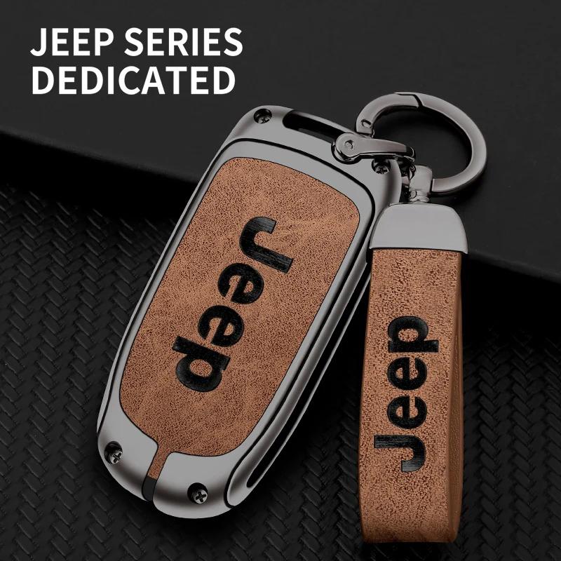 For Jeep For Jeep Grand Cherokee WK2 KL Wrangler JK JL MP Patriot Renegade Commander Compass Zinc Alloy Leather Car Key Case