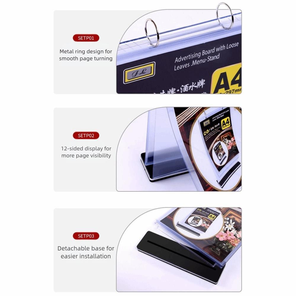 Clear PVC Poster Holder Sturdy Base Pageable Folder Convenient Menu Display Stand Restaurant