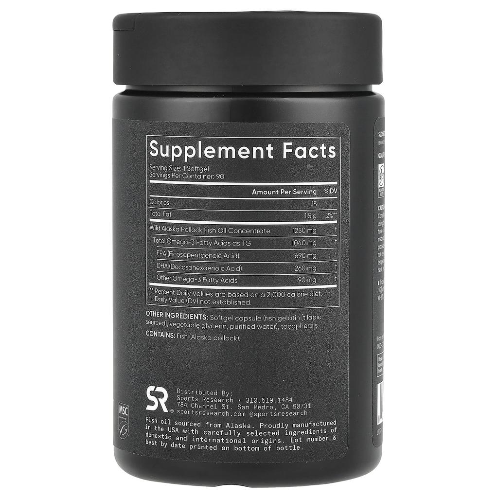Sports Research Omega-3 Fish Oil, Triple Strength, 90 Softgels