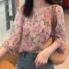 Женская блузка свободного кроя с цветочным принтом, короткий рукав, повседневная летняя пляжная топ
