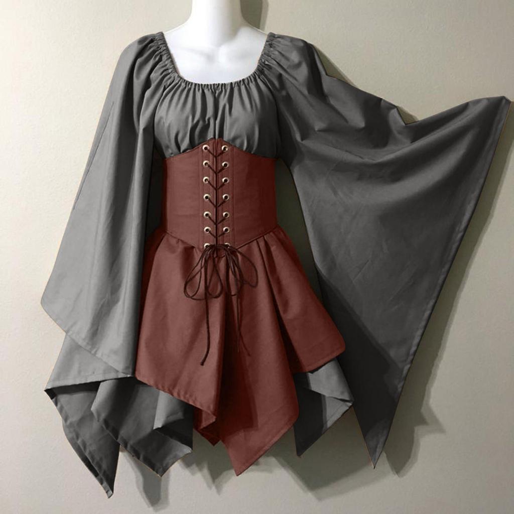 Women Fashion Long Sleeve Vintage Dress Cosplay Party Evening Night Formal Dress