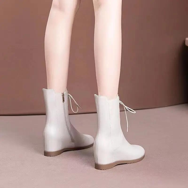 Круглый носок, зима 2024, женские туфли до середины голени, высокие каблуки, элегантные женские полусапожки, качественные трендовые рабочие ботинки для косплея, новинка