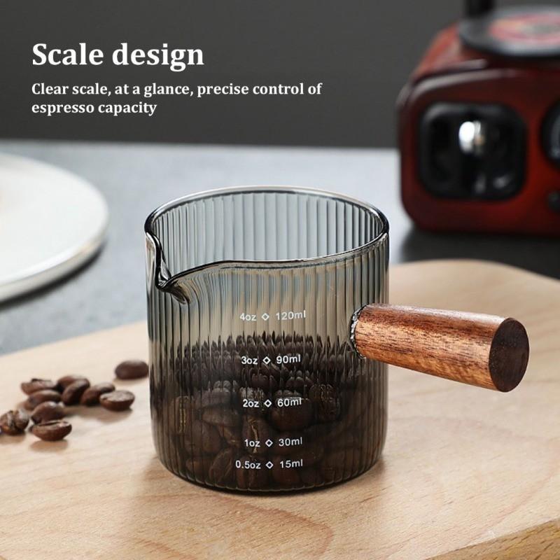 120 мл Стакан для эспрессо Деревянная ручка Одинарный Двойной носик Мерная чашка для кофе Кружка с двойной шкалой