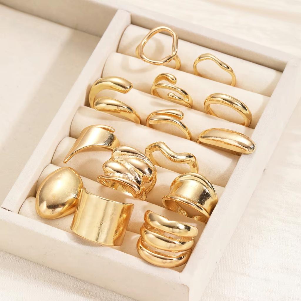 14 Pcs Exaggerated Smooth Asymmetrical Rings Set For Women Vintage Geometric Rings Casual Everyday Wear Jewelry Gifts 2026 New