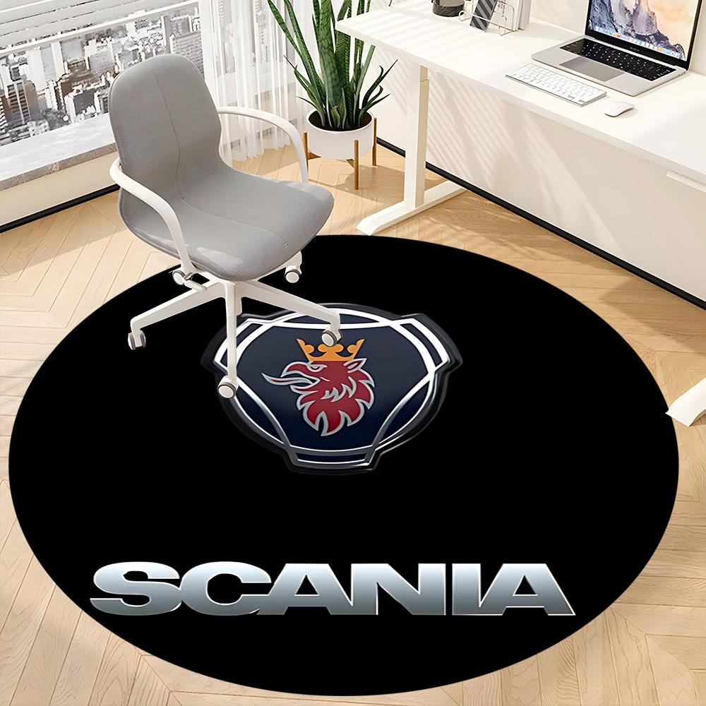 1 шт. Круглый коврик с логотипом Scania для офиса - Идеально подходит для декора офиса или кабинета, Машинная стирка, Нескользящая основа, Декоративный коврик для пола