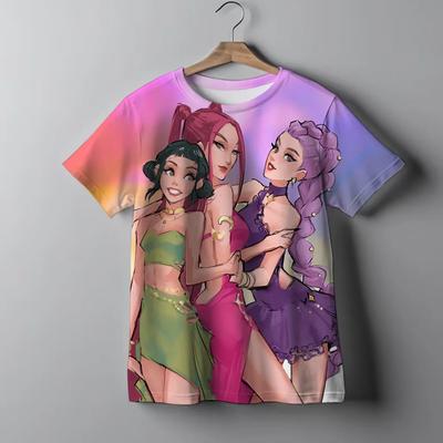 Детская футболка K-pop с принтом «Охотники на демонов», круглый вырез, мультяшный рисунок, креативная, красочная, модная, повседневная, для девочек.
