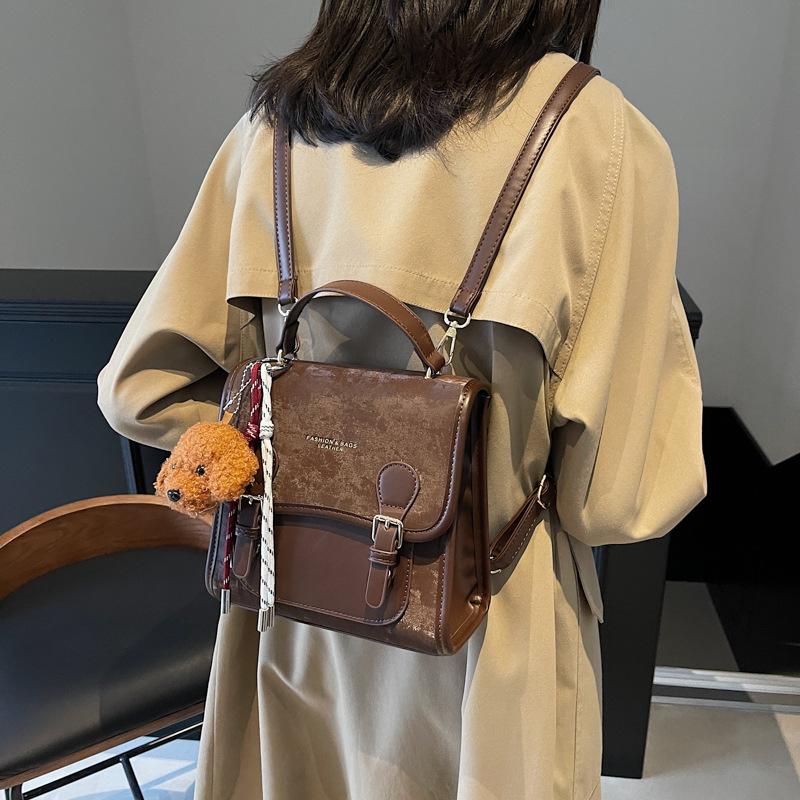 Retro Fashion Double Shoulder Small Backpack 2025 New Trend Contrasting Color Single Shoulder Messenger Women's Bag