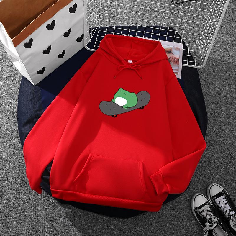 Женские осенне-зимние скейтборды с лягушкой и принтом, универсальные толстовки с капюшоном на шнуровке