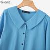 ZANZEA Женская блузка с отложным воротником, свободного кроя, с длинными рукавами, однотонная, в стиле кэжуал