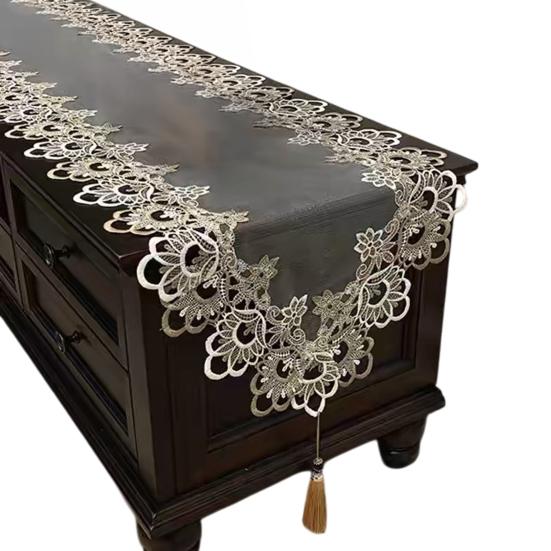 Lace Table Runner with Tassels, Vintage Lace Dining Table Runner, Coffee Table Runners, Waterproof Oil-Proof Exquisite Table Runner for Dining