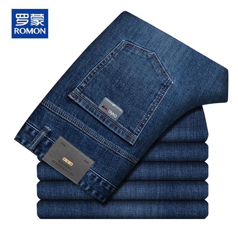 ROMON Мужские плотные осенне-зимние эластичные джинсы прямого кроя