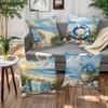 Наволочка в безмятежном прибрежном стиле - Синий чехол с принтом в морском стиле и ракушками для дивана, спальни, гостиной