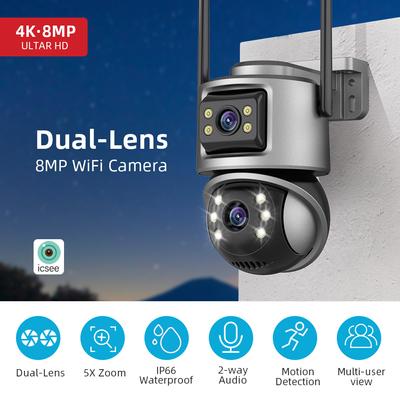 4K 8MP Wifi камера PTZ на открытом воздухе Двойные экраны Обнаружение человека Двойные объективы 4MP Защита безопасности IP-камера Аудио iCSee App