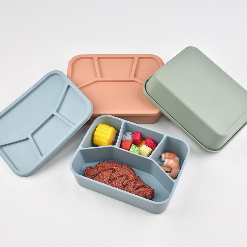 Силиконовый ланч-бокс Bento с четырьмя отделениями Многоразовый силиконовый ланч-бокс Утолщенный и герметичный Пищевой Разделенный ланч-бокс Для школы