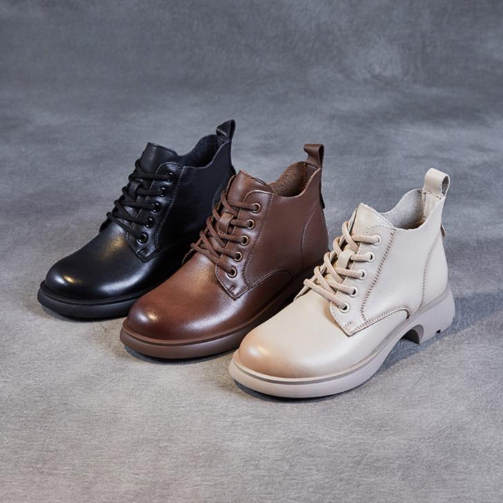 Johnature Женская обувь. Короткие ботинки из натуральной кожи. Повседневные однотонные универсальные ботинки на шнуровке.