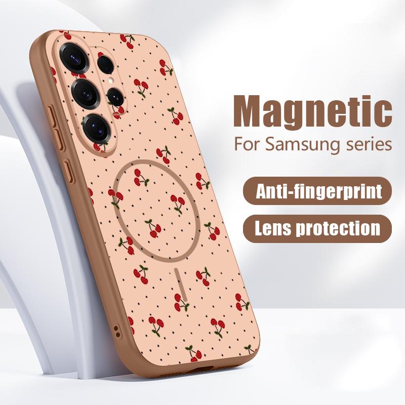 Магнитный Чехол Для Magsafe Для Samsung Galaxy S26 Ultra S25 Edge S24 Plus S23 FE S22 A17 A54 A55 A56 A57 5G Чехол С Рисунком Арбуза и Вишни