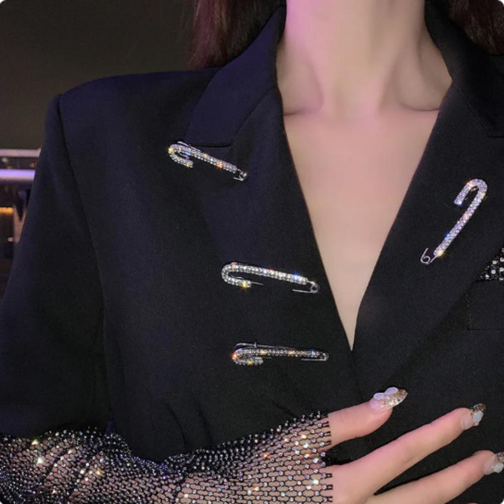 Large Safety Pin Metal Pin Crytal Clips Fashion Rhinestones Brooches  Scarf