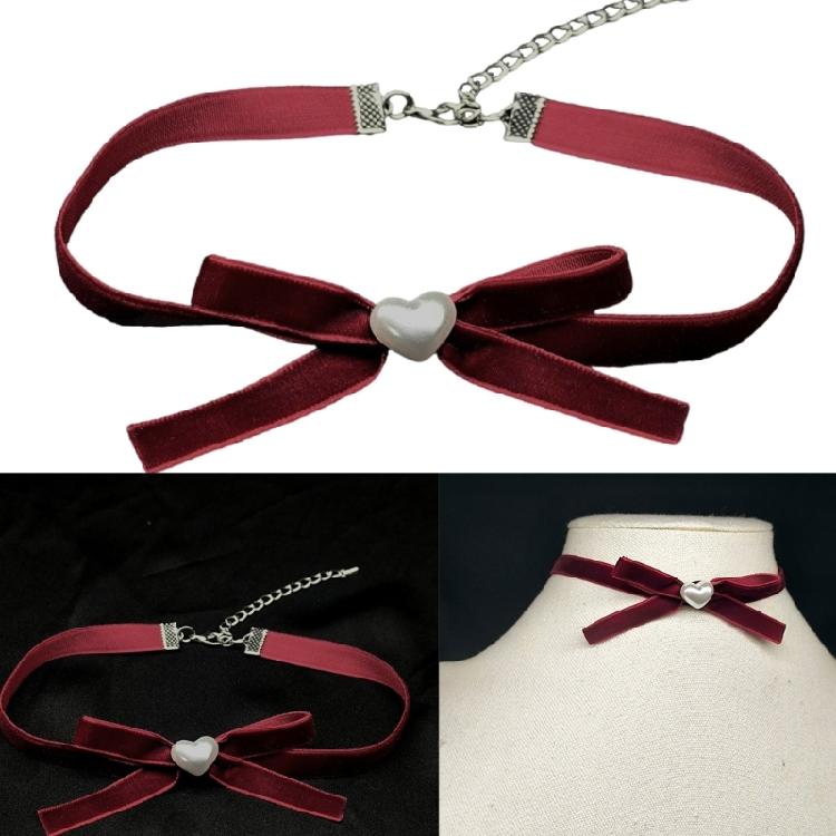 Fashionable Necklace with Bowknot and Heart Adjustable Collarbone Chain Handmade Choker Accessory for Stylish Women