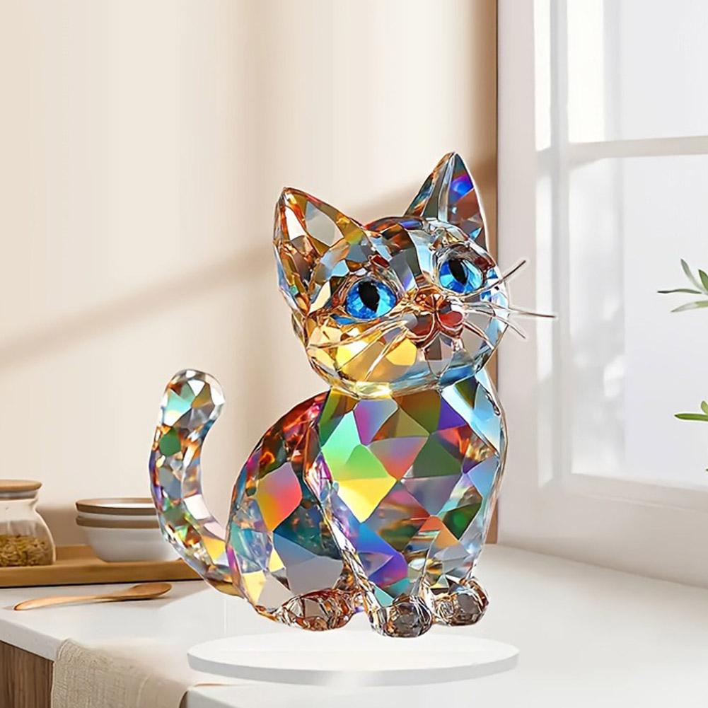 2D Colorful AnimaL Acrylic Crystal Cat Figurine Beautiful Desktop Ornaments Sculptures Decoration For Home,Office