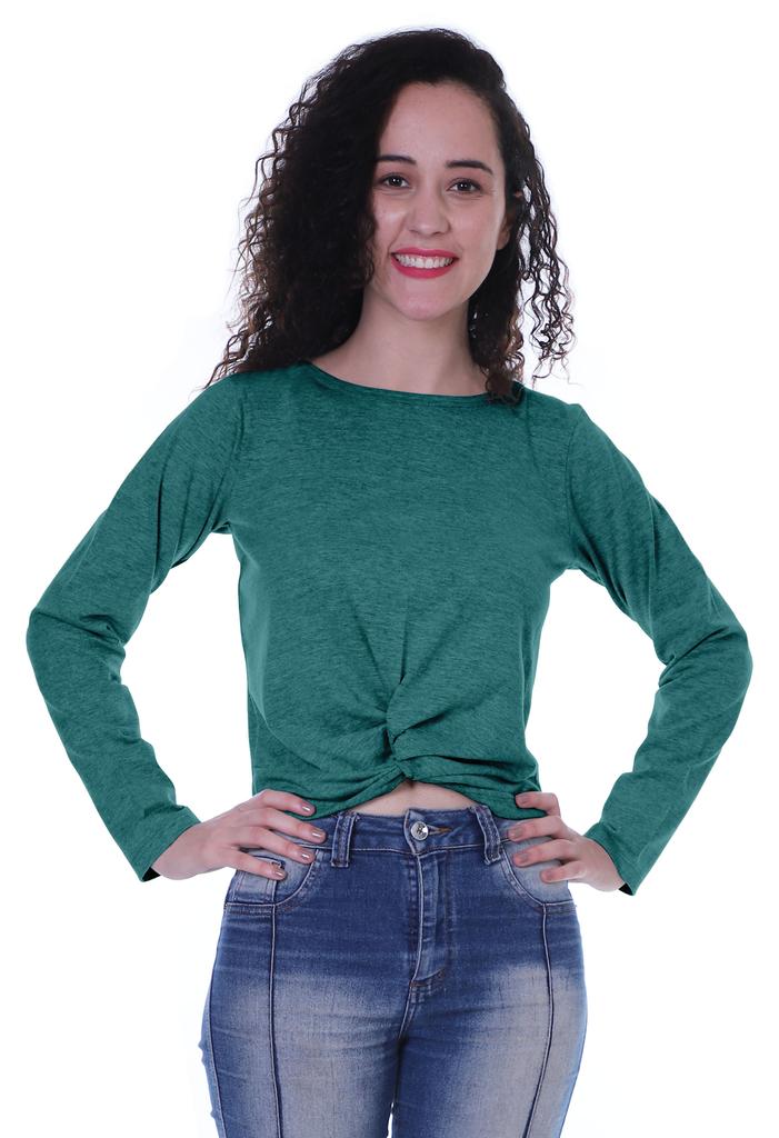 Moomaya Womens Full Sleeves Front Knot Crop Top Summer Tshirt Plain Tee Tops