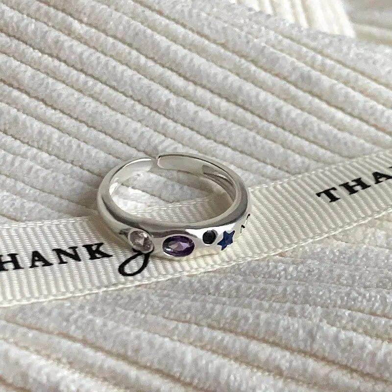 Kpop красочные циркониевые кольца со звездами для женщин, нерегулярное металлическое кольцо, ретро указательный палец, эстетические украшения, аксессуары для девочек в стиле хип-хоп