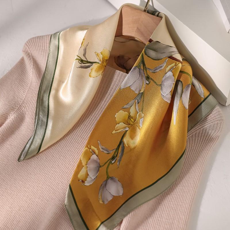 100% Pure Mulberry Silk Square Scarf Women Lightweight Printed Neck Wrap Chic Office Casual Wear